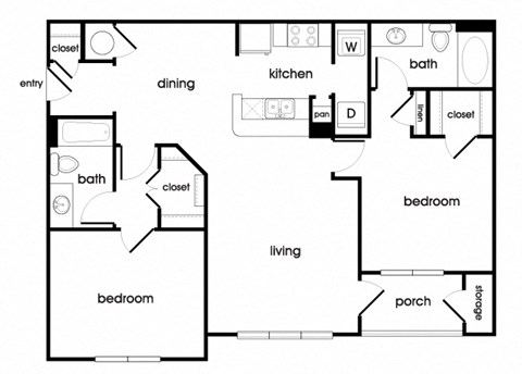 Two bedroom two bathroom floor plan image at Longwood Vista